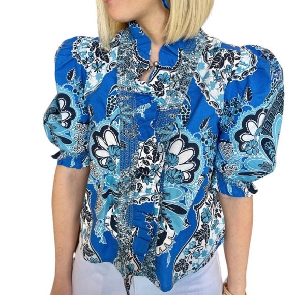 Love the Label Zuri Clementine Print Puff Sleeve Blouse - Picture 1 of 9